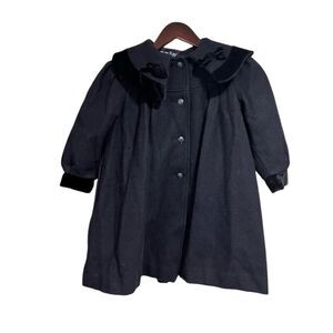 Navy Wool Black Velvet Sailor Collar Dressy Swing Coat 70s Kay Navy Girl  6 S